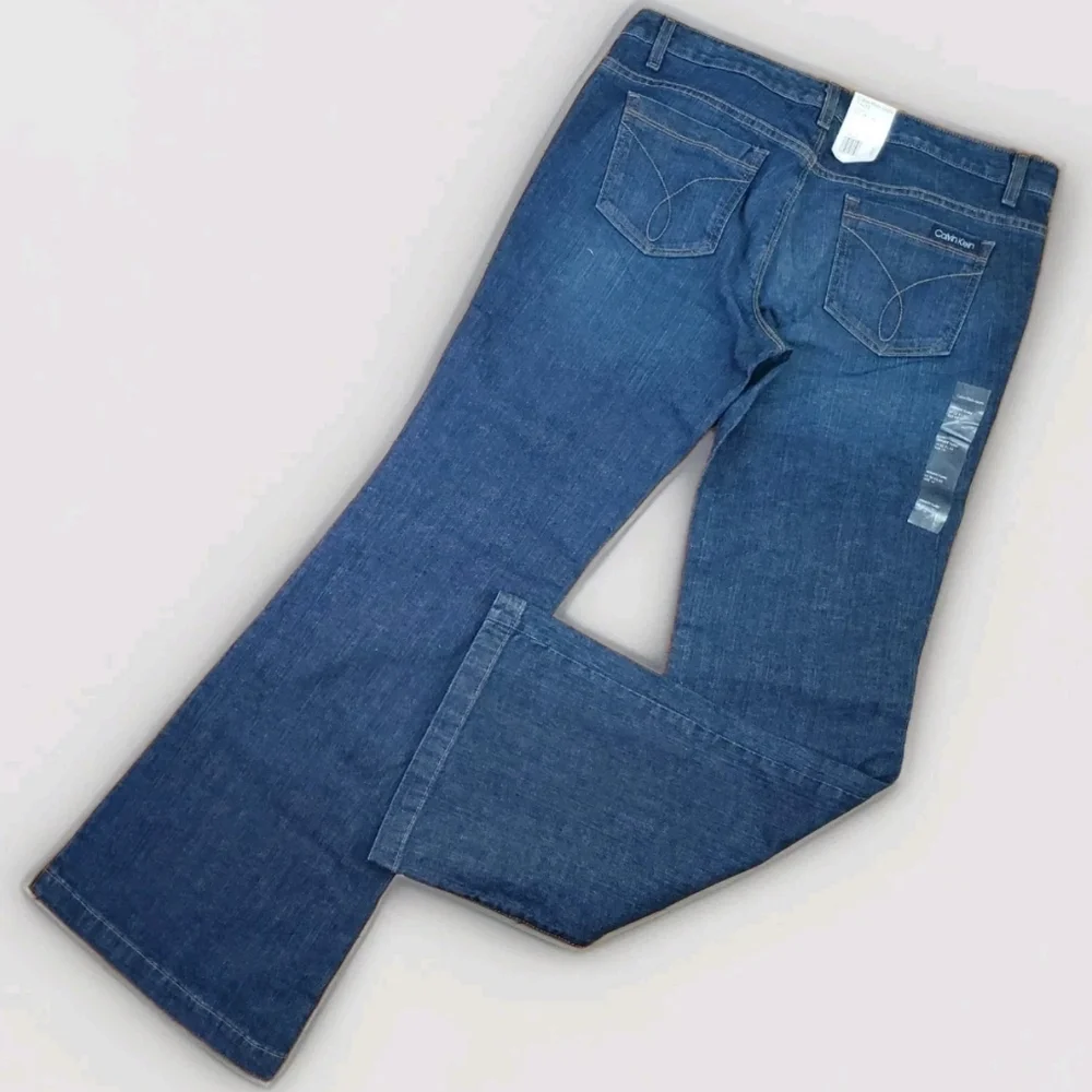 Calvin Klein Size 14/32 NEW Jeans Blue Cotton Denim Stretch Skinny Flare Pockets